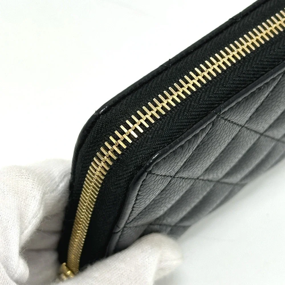 CHANEL Black Caviar Leather Logo Wallet